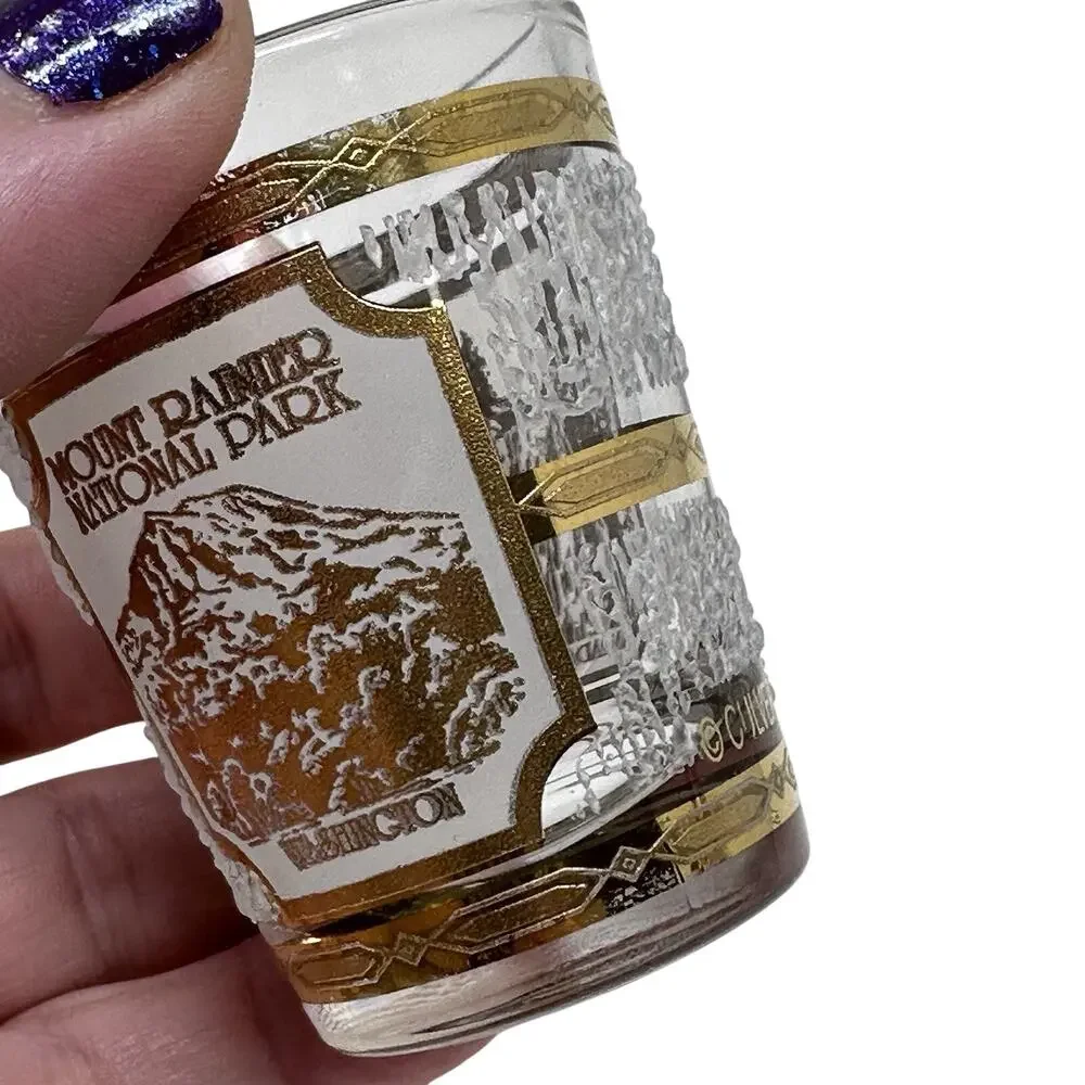Vintage MCM - Gold Trimmed Mount Rainer Shot Glass